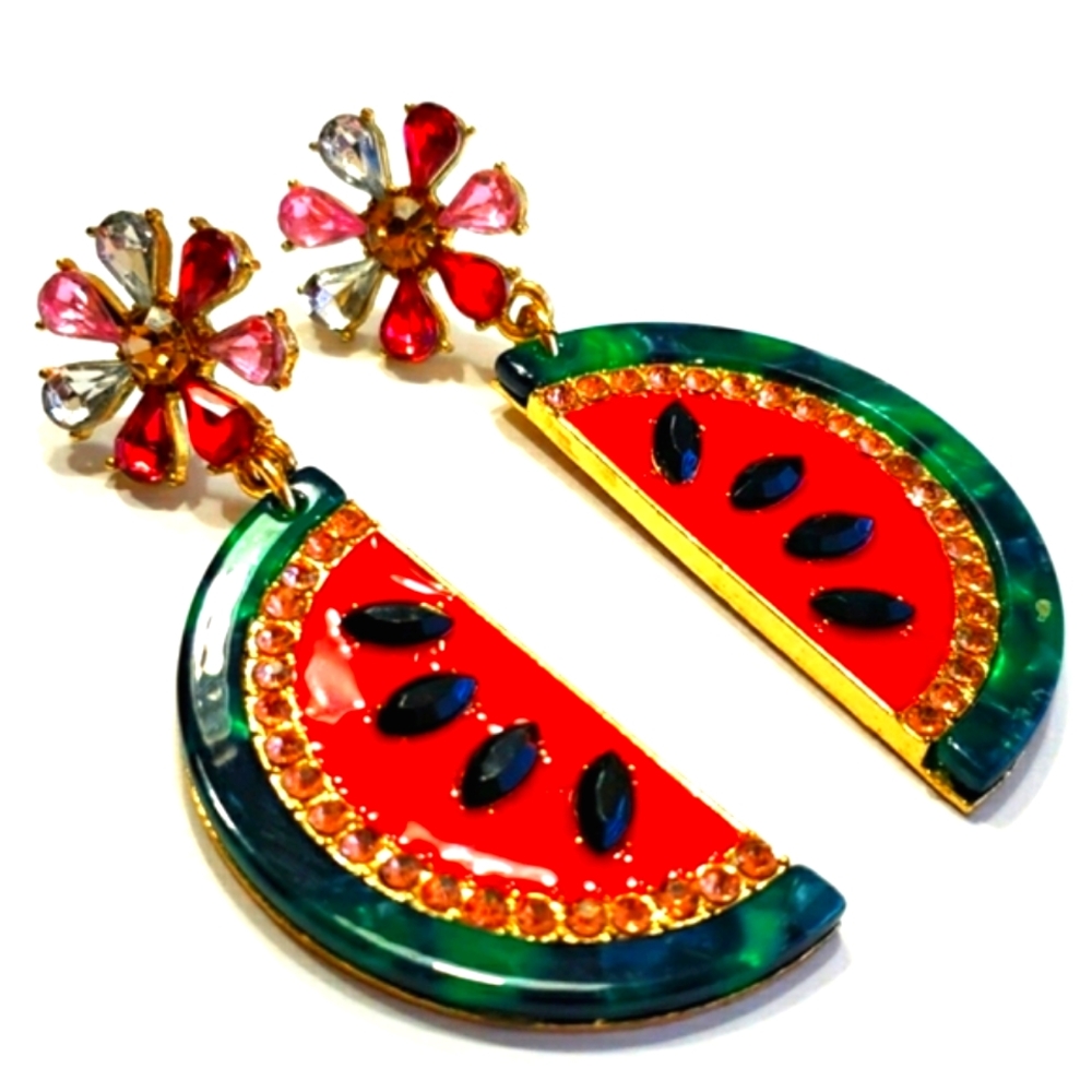 "Melon" Watermelon Fruit Earrings - Picture 6 of 14